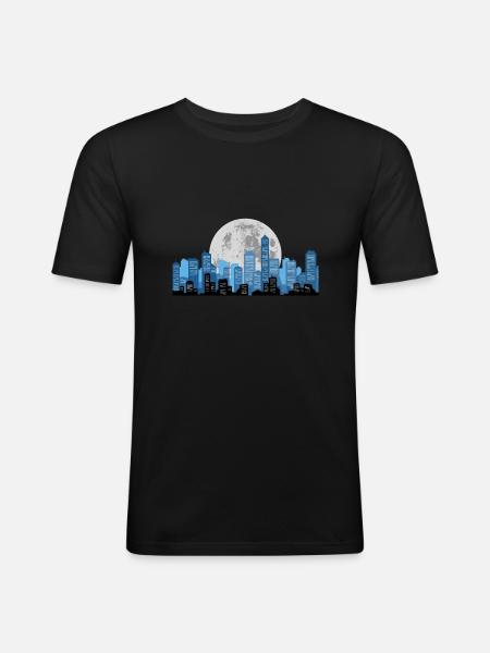 Paysage urbain clair de lune - T-shirt près du corps Homme - noir