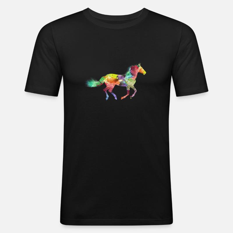 Regenbogen Pferd Design als Geschenkidee - Männer Slim Fit T-Shirt - Schwarz