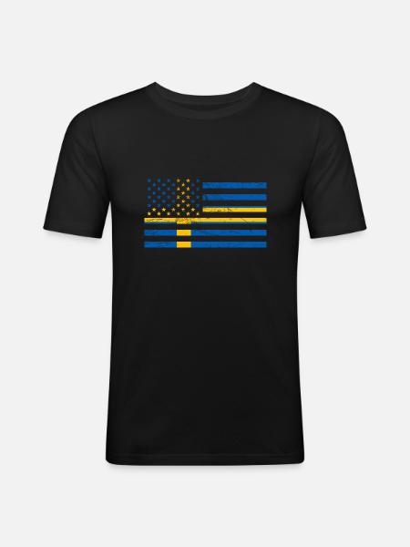 États-Unis Suède Drapeau - T-shirt près du corps Homme - noir