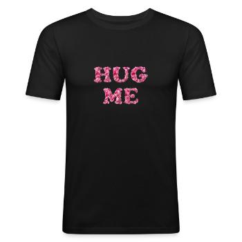 Hug Me avec des pétales de rose - T-shirt près du corps Homme - noir - Devant - Nik (191cm)