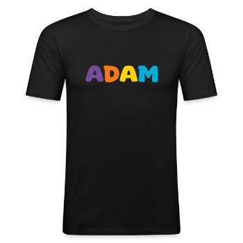 Name - Adam - Männer Slim Fit T-Shirt - Schwarz - Vorne - Nik (191cm)
