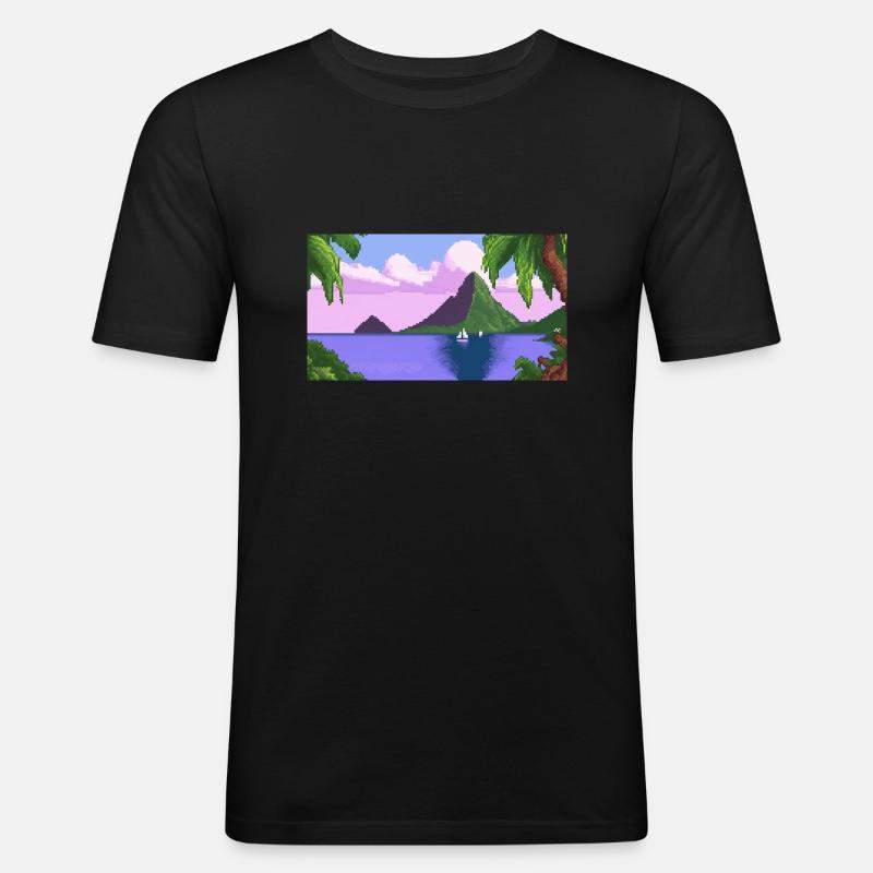 Piton ,St. Lucia - Pixel Art - Männer Slim Fit T-Shirt - Schwarz