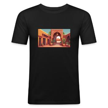 Marrakesch, Marokko - Pixel Art - Männer Slim Fit T-Shirt - Schwarz - Vorne - Nik (191cm)