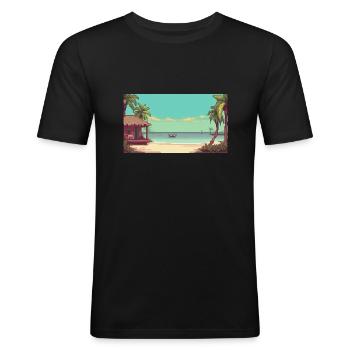 Isla Holbox, Mexico - Pixel Art - Men's Slim Fit T-Shirt - black - Front - Nik (191cm)