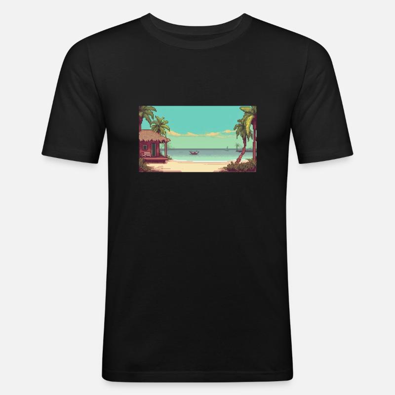 Isla Holbox, Mexiko - Pixel Art - Männer Slim Fit T-Shirt - Schwarz