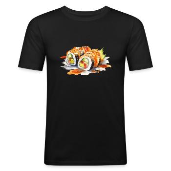 Sushi - Männer Slim Fit T-Shirt - Schwarz - Vorne - Nik (191cm)