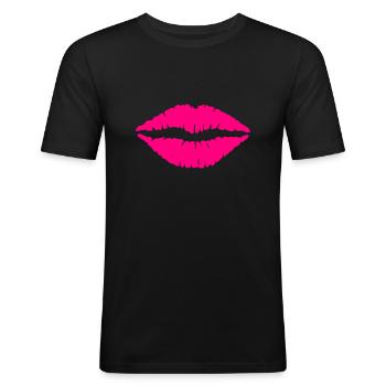 Lips kiss kiss mouth pink - Men's Slim Fit T-Shirt - black - Front - Nik (191cm)