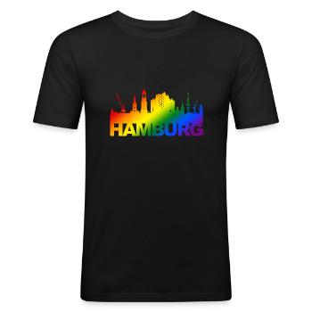 Hamburg Pride Skyline - Männer Slim Fit T-Shirt - Schwarz - Vorne - Nik (191cm)