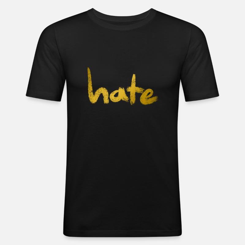 Hate Text Gold - Männer Slim Fit T-Shirt - Schwarz
