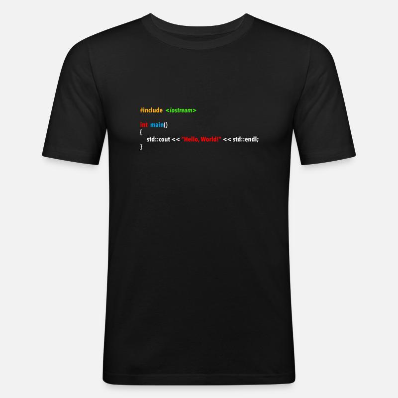 Hello World Code - Männer Slim Fit T-Shirt - Schwarz