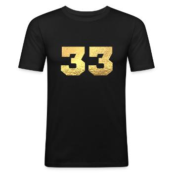 Number 33 Gold Glitter - 33rd Anniversary - Men's Slim Fit T-Shirt - black - Front - Nik (191cm)