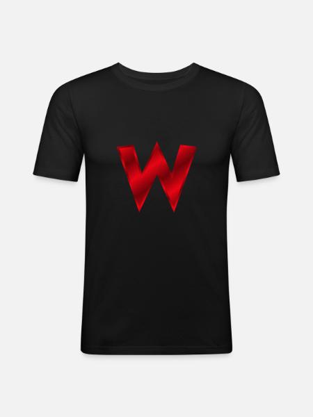 Rotes W - Männer Slim Fit T-Shirt - Schwarz