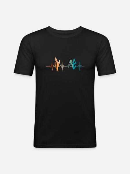 Kaktus Herzschlag - Geschenkidee - Männer Slim Fit T-Shirt - Schwarz