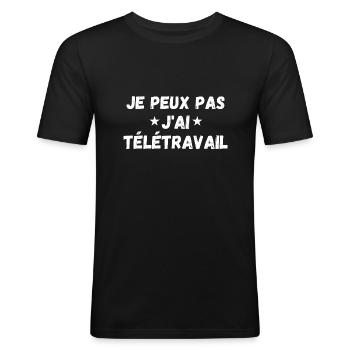 je peux pas j'ai télétravail - T-shirt près du corps Homme - noir - Devant - Nik (191cm)