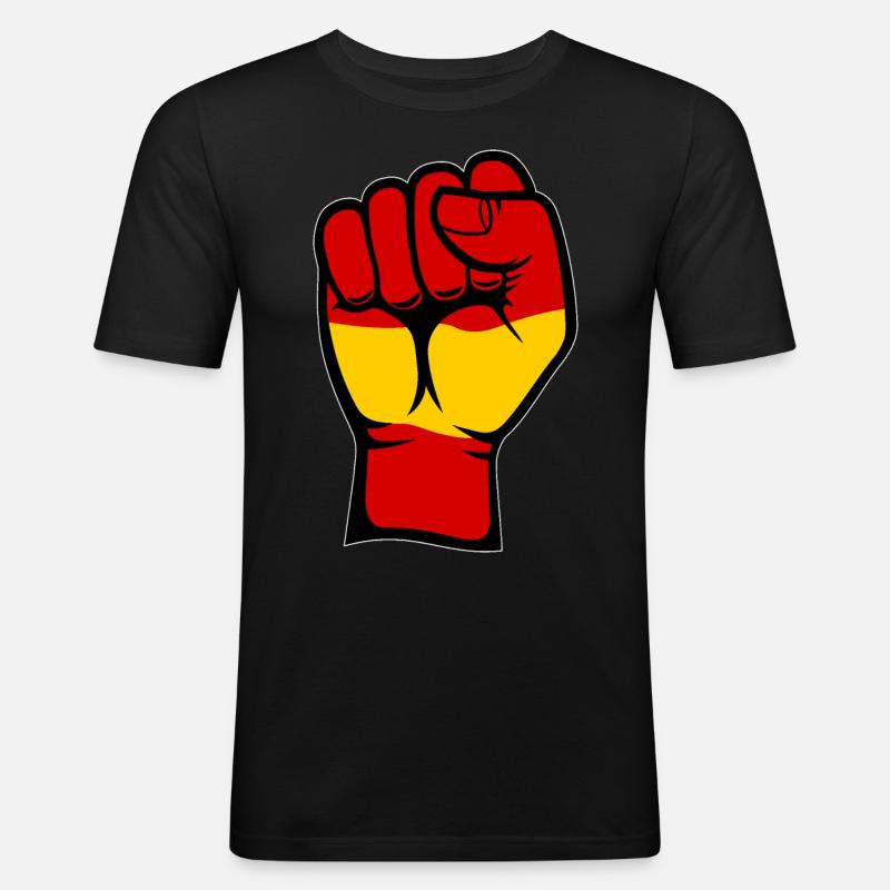 Spanien Flagge Faust Hand Symbol - Männer Slim Fit T-Shirt - Schwarz