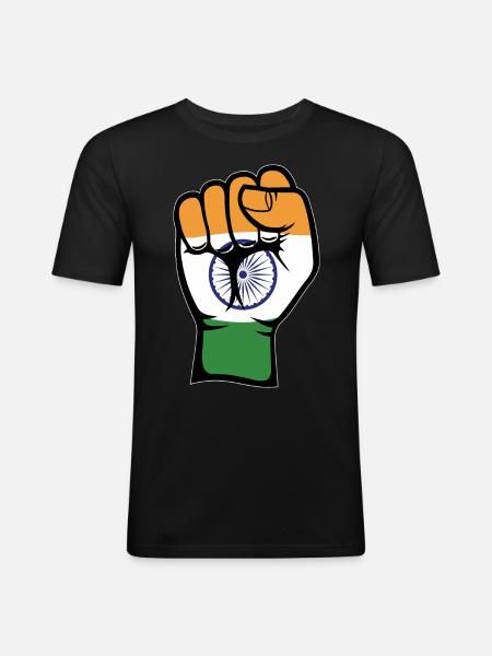 India Flag Fist Hand Symbol - Men's Slim Fit T-Shirt - black