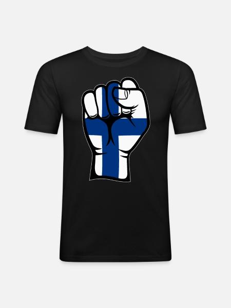 Finland Flag Fist Hand Symbol - Men's Slim Fit T-Shirt - black