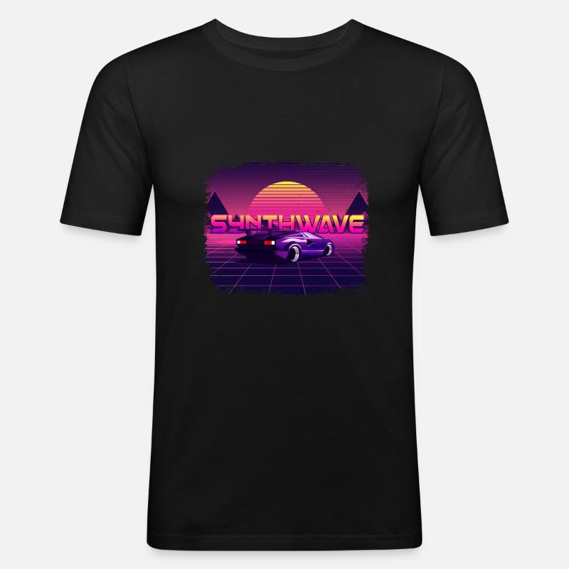 80‘s Synthwave Car Design 🎹🚘 - Männer Slim Fit T-Shirt - Schwarz