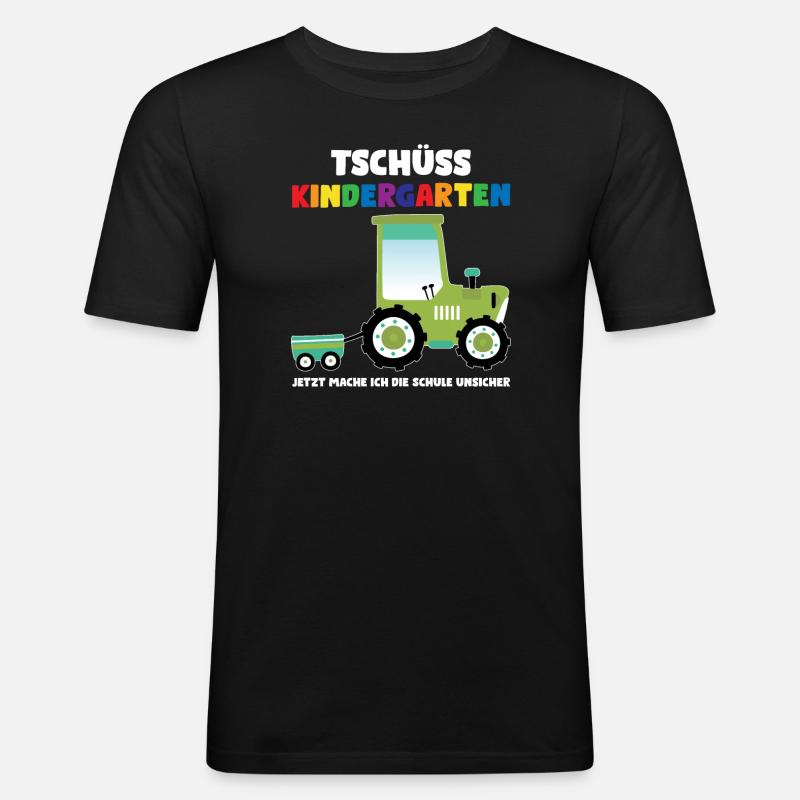 Schulkind Traktor Schulbeginn Geschenk - Männer Slim Fit T-Shirt - Schwarz