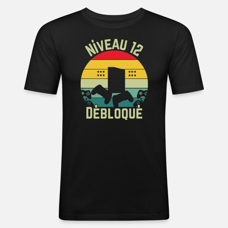 Level 12 freigeschaltet - Männer Slim Fit T-Shirt - Schwarz