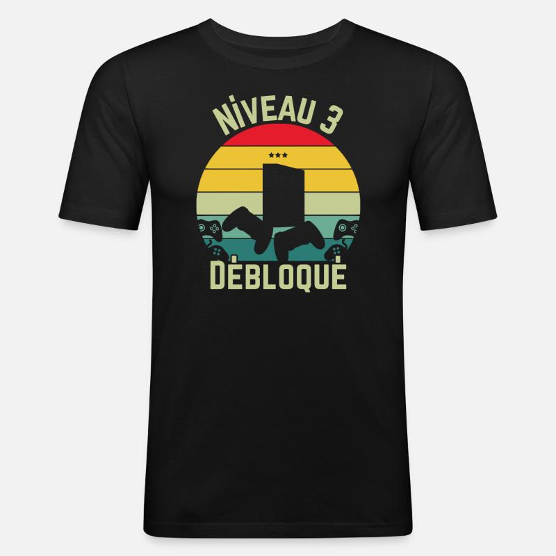 Level 3 freigeschaltet - Männer Slim Fit T-Shirt - Schwarz