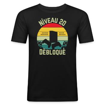Level 20 Unlocked - Men's Slim Fit T-Shirt - black - Front - Nik (191cm)