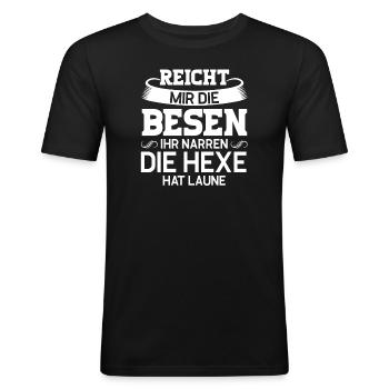 Hexe Besen Hexen Besen Geschenk - Männer Slim Fit T-Shirt - Schwarz - Vorne - Nik (191cm)