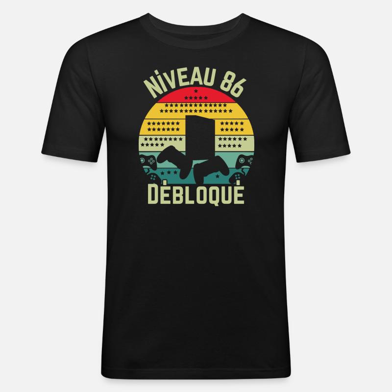 Level 86 freigeschaltet - Männer Slim Fit T-Shirt - Schwarz