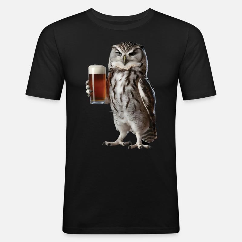 Eule Bier - Männer Slim Fit T-Shirt - Schwarz