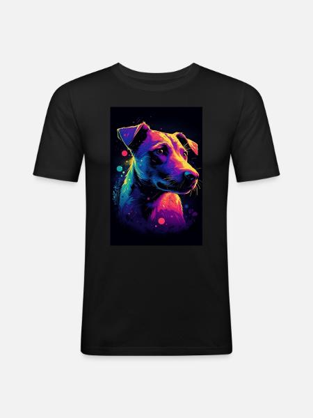 Jack Russell Terrier Synthwave Gift - Men's Slim Fit T-Shirt - black