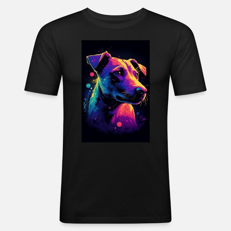 Jack Russell Terrier Synthwave Gift - Men's Slim Fit T-Shirt - black