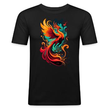 Phönix aus der Asche – Feuervogel der Wiedergeburt - Männer Slim Fit T-Shirt - Schwarz - Vorne - Nik (191cm)