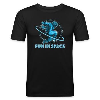 Spaß im Weltraum | lustige Sprüche, lustige Bilder - Männer Slim Fit T-Shirt - Schwarz - Vorne - Nik (191cm)