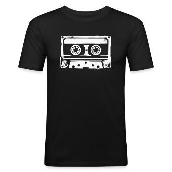 Cassettes audio Musique rétro Design - T-shirt près du corps Homme - noir - Devant - Nik (191cm)