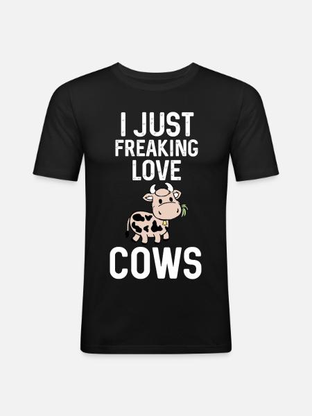 I Just Freaking Love Cows Cartoon - Men's Slim Fit T-Shirt - black