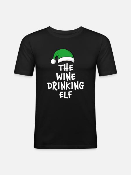 The Wine Drinking Elf - Men's Slim Fit T-Shirt - black