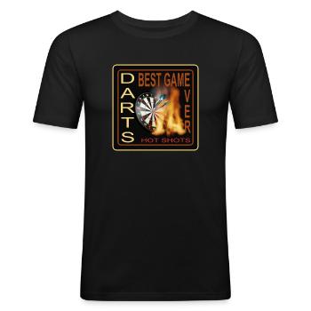 Darts Best Game, Dartspieler + Dartfans - Männer Slim Fit T-Shirt - Schwarz - Vorne - Nik (191cm)