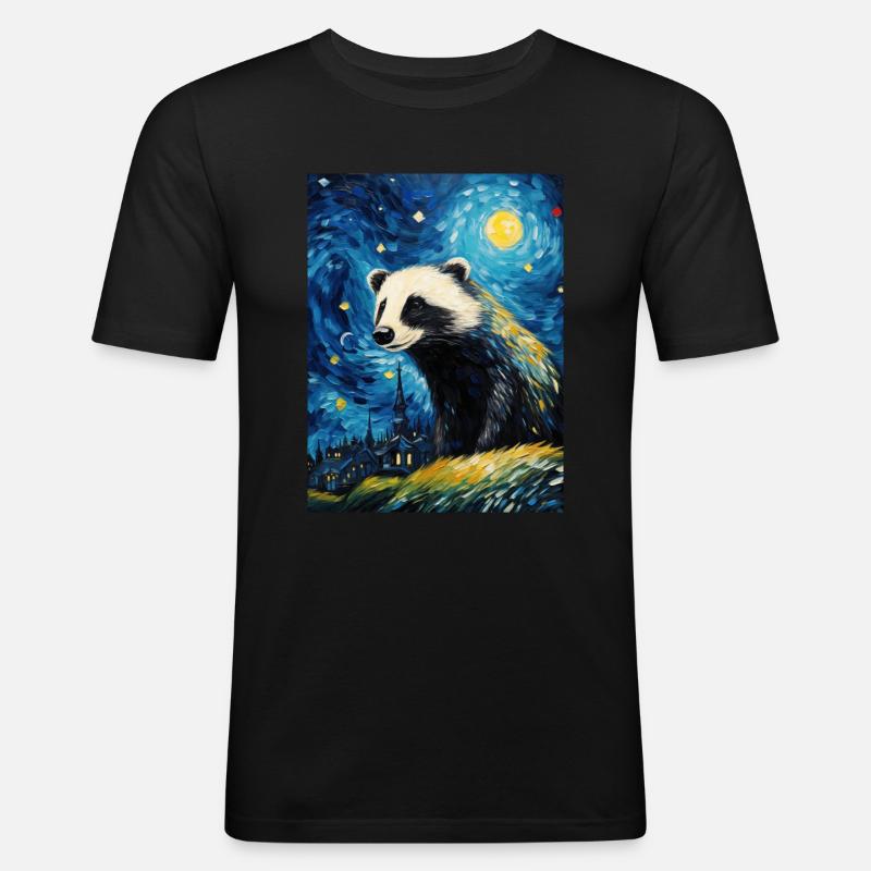 Dachs van gogh sternennacht - Männer Slim Fit T-Shirt - Schwarz