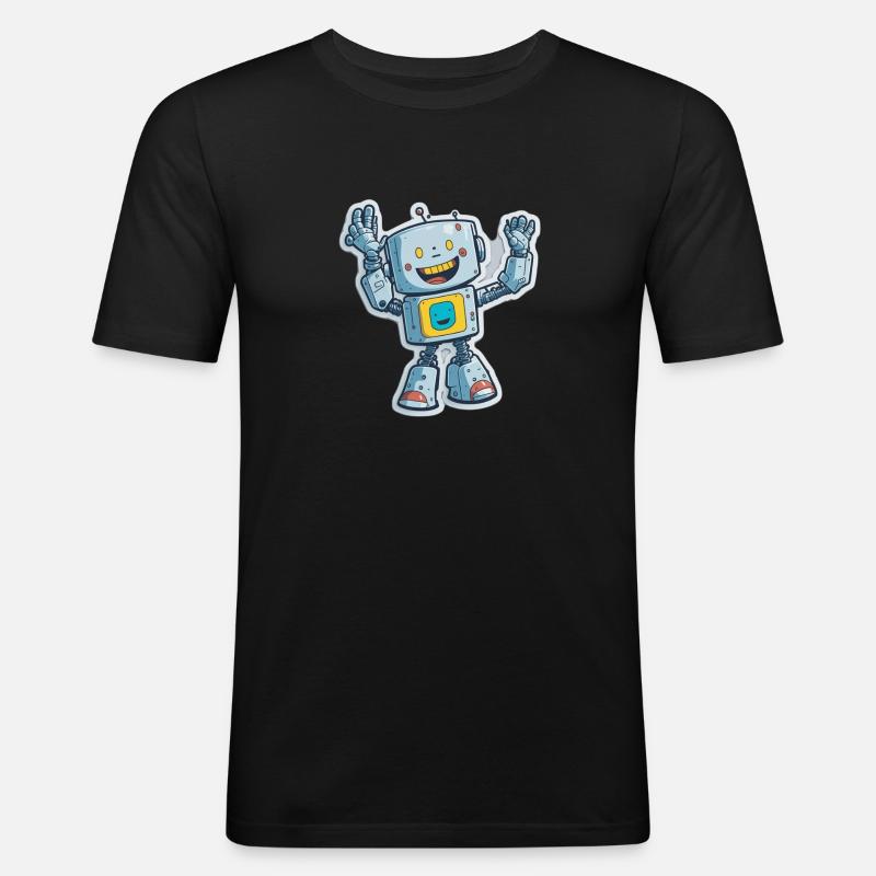 Robot Roboter Comic Cartoon Style - Männer Slim Fit T-Shirt - Schwarz