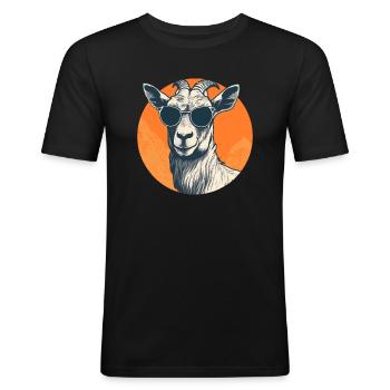 Ziege mit Sonnenbrille, gehörntes Säugetier, Ziege - Männer Slim Fit T-Shirt - Schwarz - Vorne - Nik (191cm)