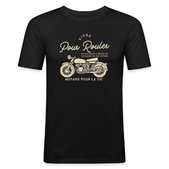 moto Motard - T-shirt près du corps Homme - noir - Devant - Nik (191cm)