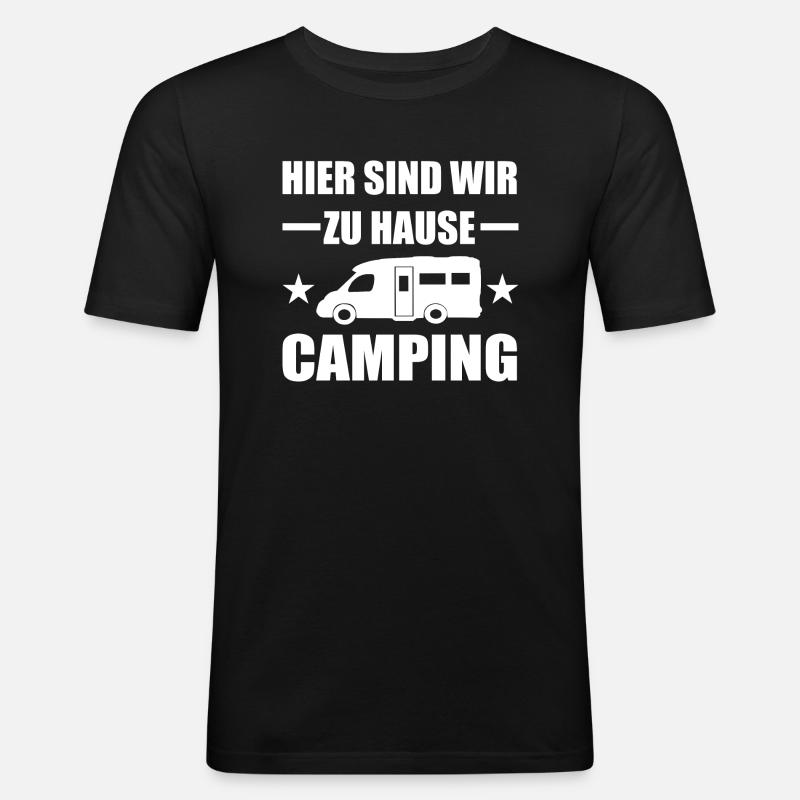 Camping - Männer Slim Fit T-Shirt - Schwarz