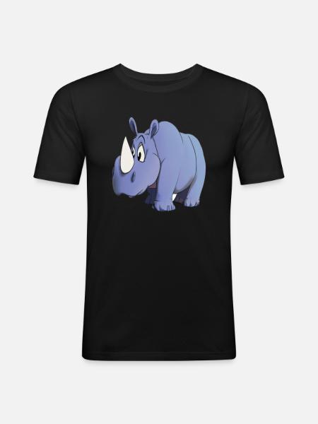 Kawaii Cartoon Rhino - Men's Slim Fit T-Shirt - black