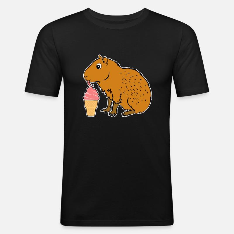 Capybara Eiscreme - Männer Slim Fit T-Shirt - Schwarz