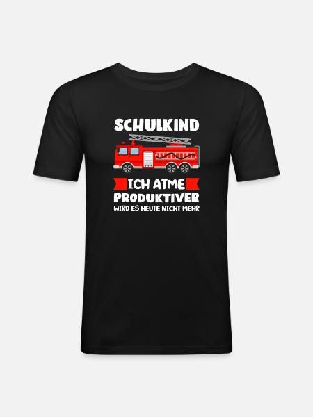 Schulkind Feuerwehr Schulstart Geschenk - Männer Slim Fit T-Shirt - Schwarz