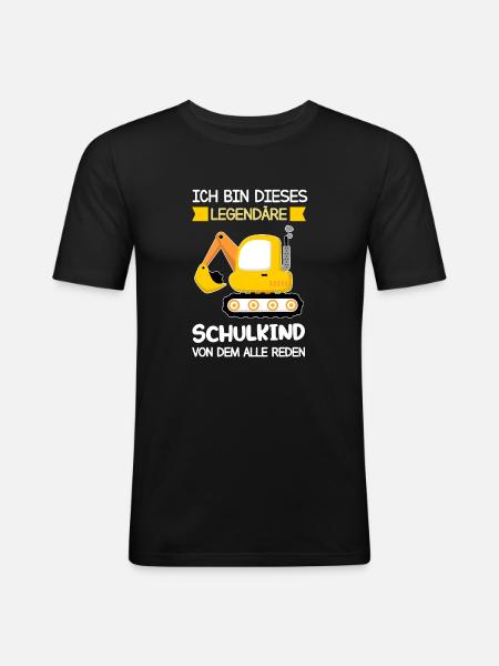 Schulkind Bagger Einschulung Geschenk - Männer Slim Fit T-Shirt - Schwarz