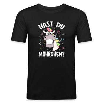 Hast Du Möhrchen Lustiges Pferd will Möhrchen - Männer Slim Fit T-Shirt - Schwarz - Vorne - Nik (191cm)
