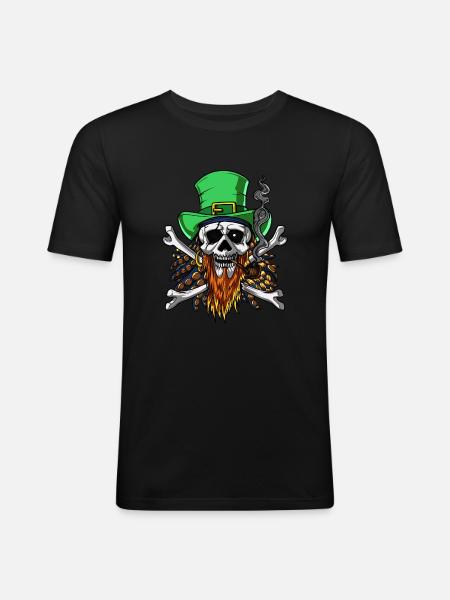 Pirate Skull Irish Leprechaun Crossbones - Men's Slim Fit T-Shirt - black