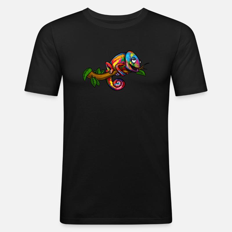 Regenbogen-Chamäleon-buntes Eidechsen-Reptil - Männer Slim Fit T-Shirt - Schwarz