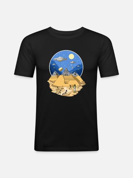 UFO Aliens Egyptian Pyramids - Men's Slim Fit T-Shirt - black